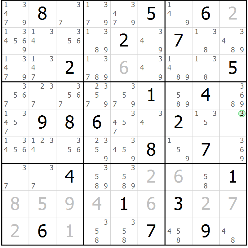 Position des candidats pour la solution de la Gr 6 page 9 du magazine de sudoku Sudoku Suprême n° 037