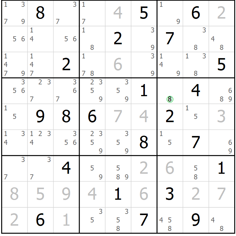 Position des candidats pour la solution de la Gr 6 page 9 du magazine de sudoku Sudoku Suprême n° 037