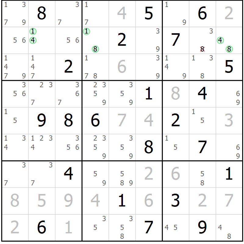 Position des candidats pour la solution de la Gr 6 page 9 du magazine de sudoku Sudoku Suprême n° 037