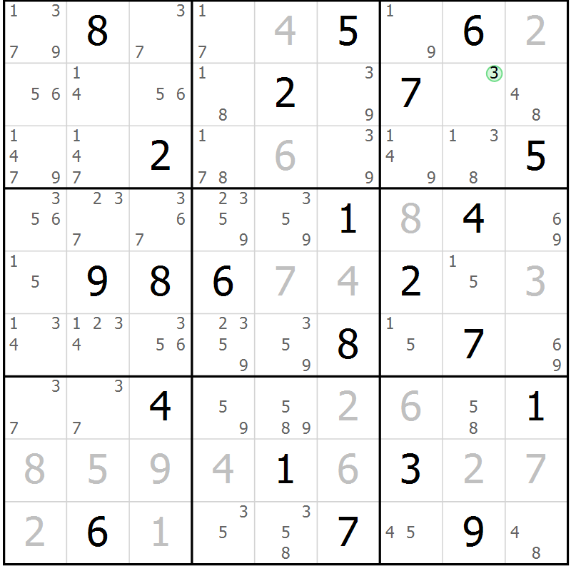 Position des candidats pour la solution de la Gr 6 page 9 du magazine de sudoku Sudoku Suprême n° 037