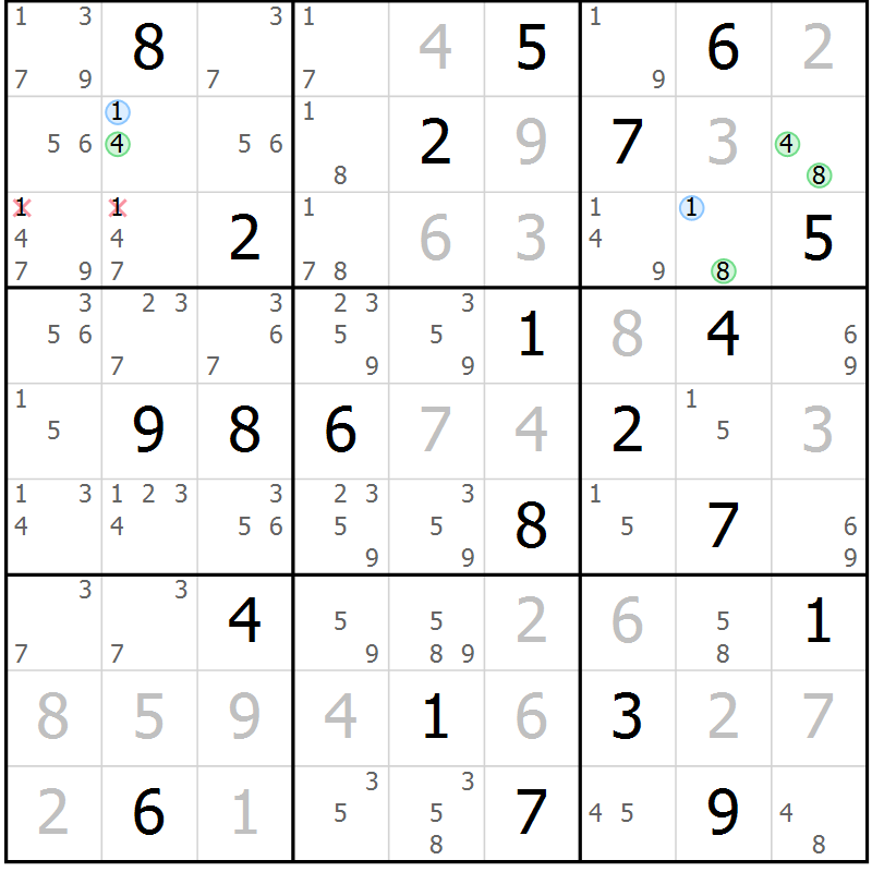 Position des candidats pour la solution de la Gr 6 page 9 du magazine de sudoku Sudoku Suprême n° 037