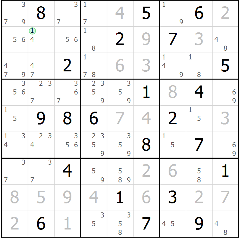 Position des candidats pour la solution de la Gr 6 page 9 du magazine de sudoku Sudoku Suprême n° 037