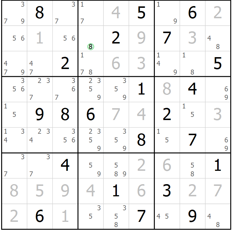 Position des candidats pour la solution de la Gr 6 page 9 du magazine de sudoku Sudoku Suprême n° 037