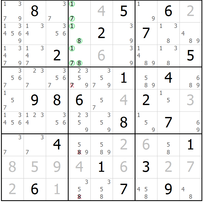 Position des candidats pour la solution de la Gr 6 page 9 du magazine de sudoku Sudoku Suprême n° 037