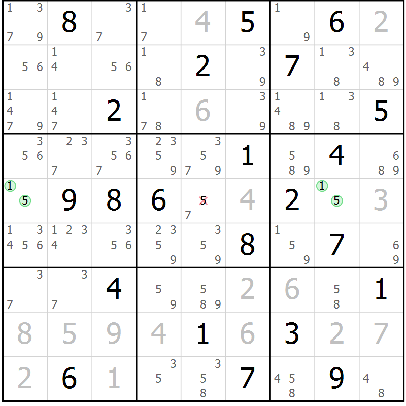 Position des candidats pour la solution de la Gr 6 page 9 du magazine de sudoku Sudoku Suprême n° 037