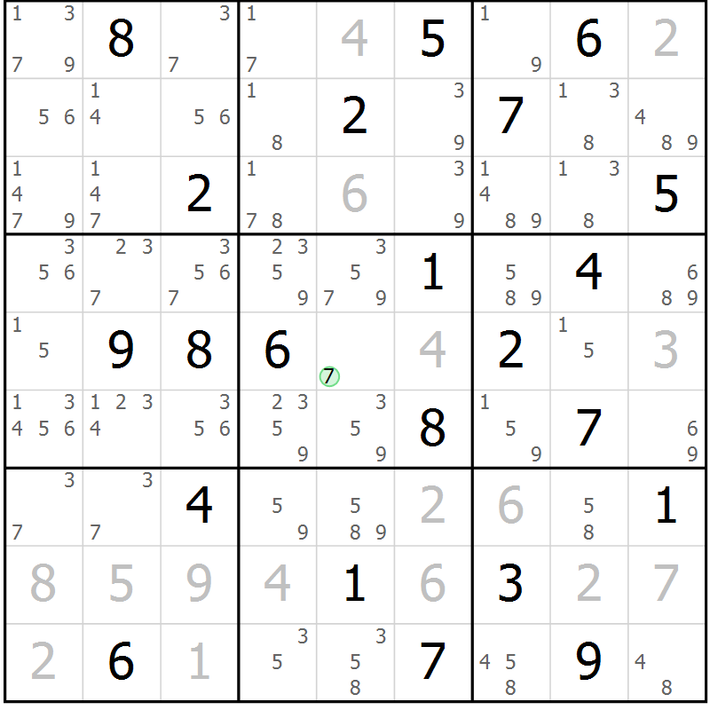 Position des candidats pour la solution de la Gr 6 page 9 du magazine de sudoku Sudoku Suprême n° 037