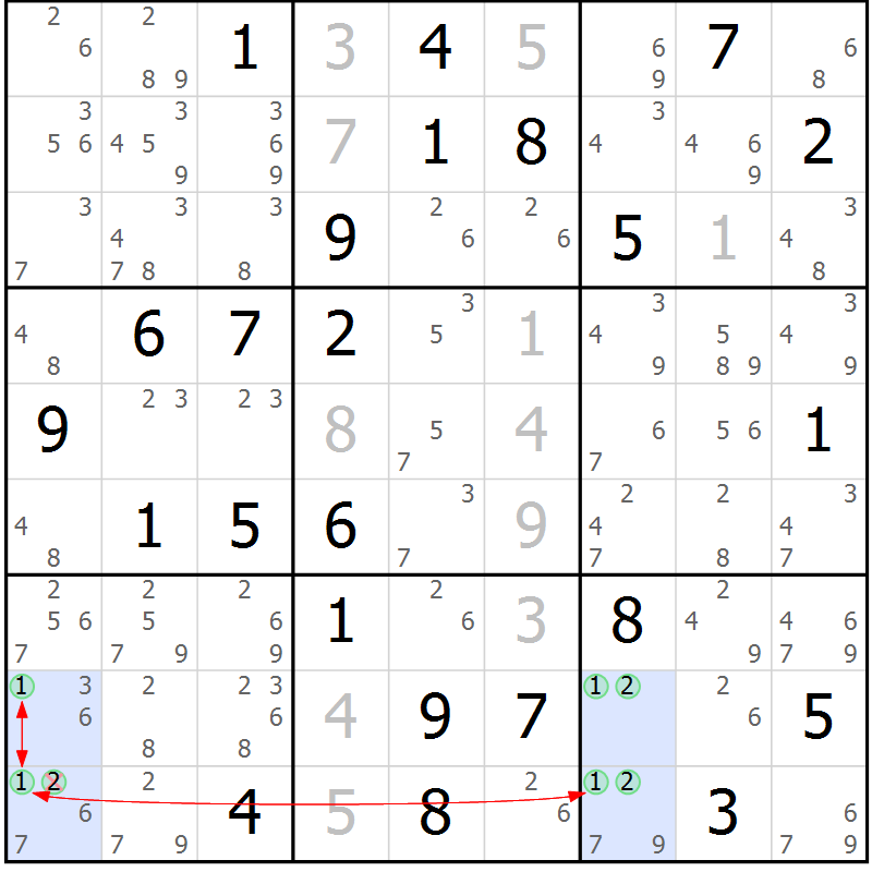 Position des candidats pour la solution de la Gr 60 page 63 du magazine de sudoku Sudoku Suprême n° 037
