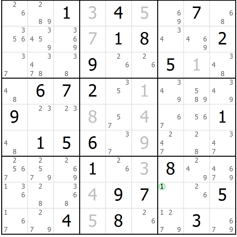Position des candidats pour la solution de la Gr 60 page 63 du magazine de sudoku Sudoku Suprême n° 037