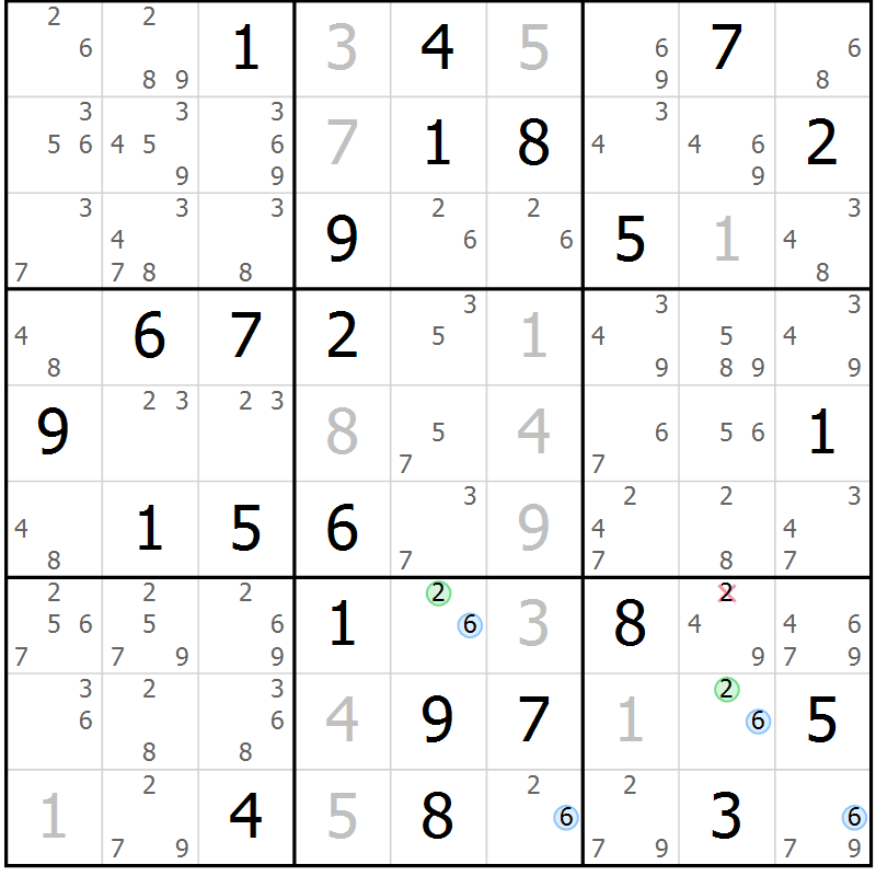 Position des candidats pour la solution de la Gr 60 page 63 du magazine de sudoku Sudoku Suprême n° 037