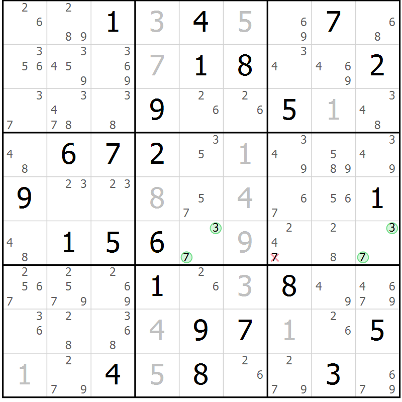 Position des candidats pour la solution de la Gr 60 page 63 du magazine de sudoku Sudoku Suprême n° 037