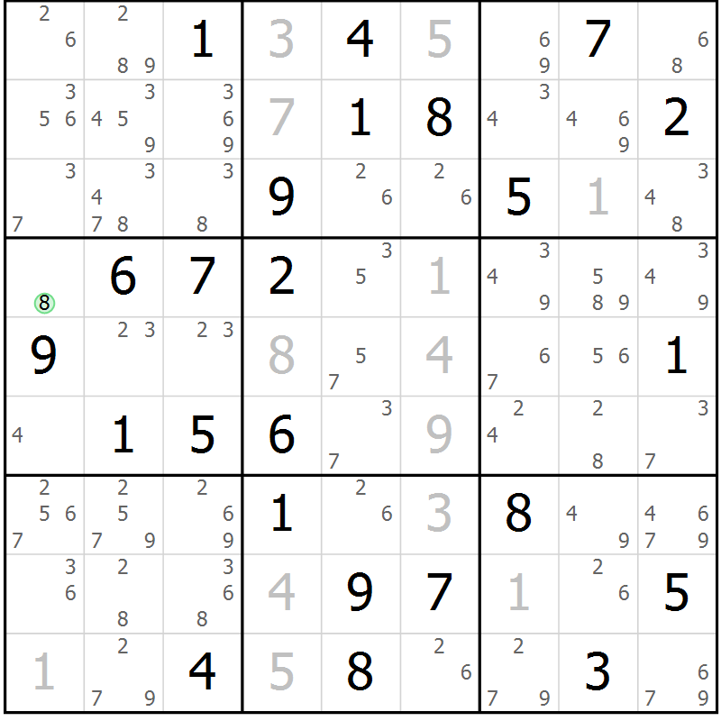 Position des candidats pour la solution de la Gr 60 page 63 du magazine de sudoku Sudoku Suprême n° 037