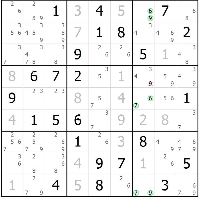 Position des candidats pour la solution de la Gr 60 page 63 du magazine de sudoku Sudoku Suprême n° 037