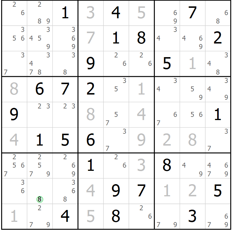 Position des candidats pour la solution de la Gr 60 page 63 du magazine de sudoku Sudoku Suprême n° 037