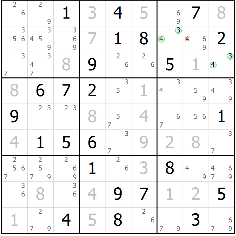 Position des candidats pour la solution de la Gr 60 page 63 du magazine de sudoku Sudoku Suprême n° 037