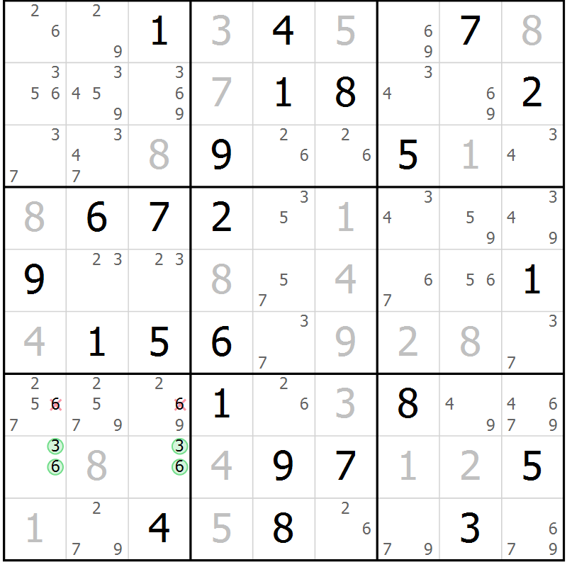 Position des candidats pour la solution de la Gr 60 page 63 du magazine de sudoku Sudoku Suprême n° 037