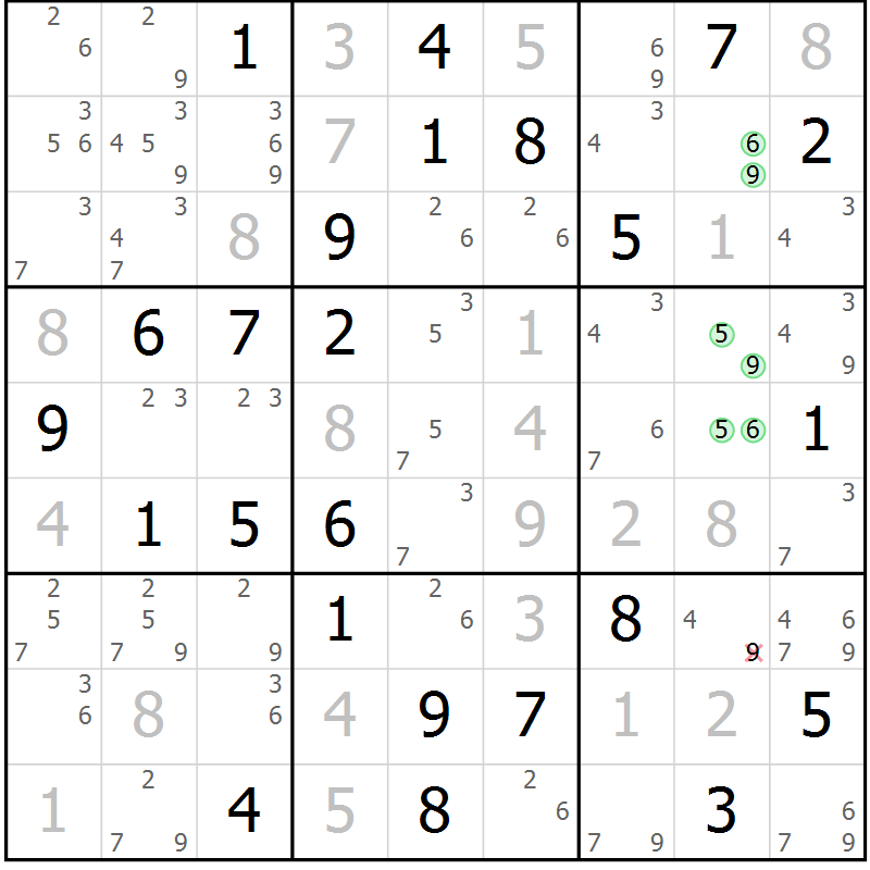 Position des candidats pour la solution de la Gr 60 page 63 du magazine de sudoku Sudoku Suprême n° 037
