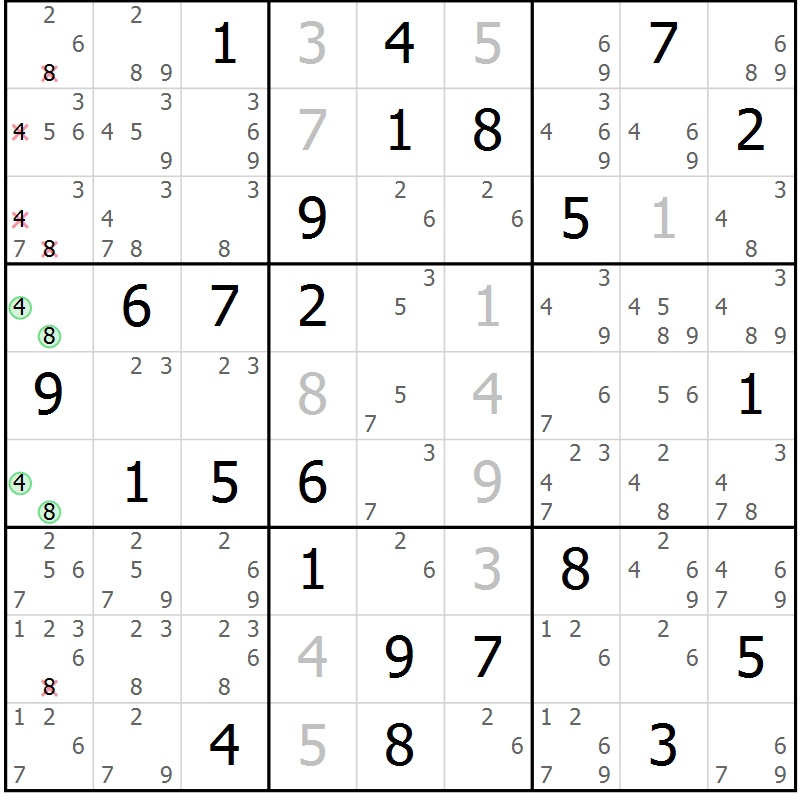 Position des candidats pour la solution de la Gr 60 page 63 du magazine de sudoku Sudoku Suprême n° 037