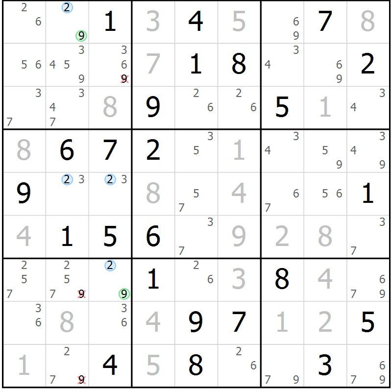 Position des candidats pour la solution de la Gr 60 page 63 du magazine de sudoku Sudoku Suprême n° 037