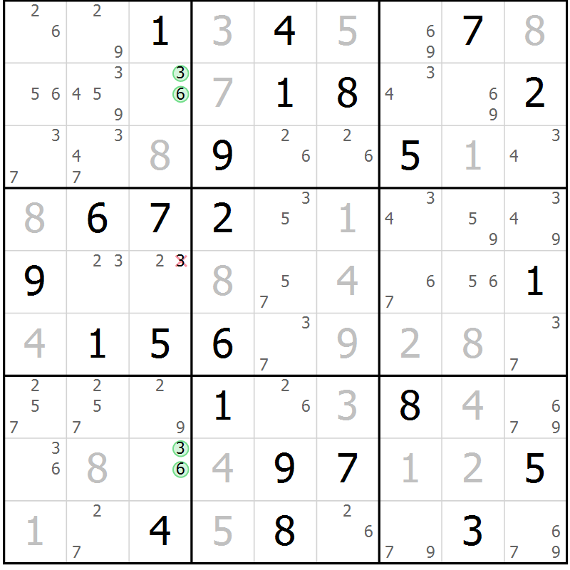 Position des candidats pour la solution de la Gr 60 page 63 du magazine de sudoku Sudoku Suprême n° 037