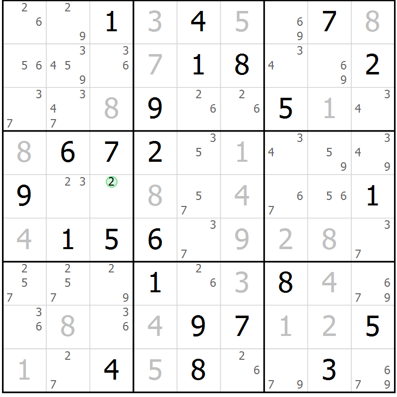 Position des candidats pour la solution de la Gr 60 page 63 du magazine de sudoku Sudoku Suprême n° 037