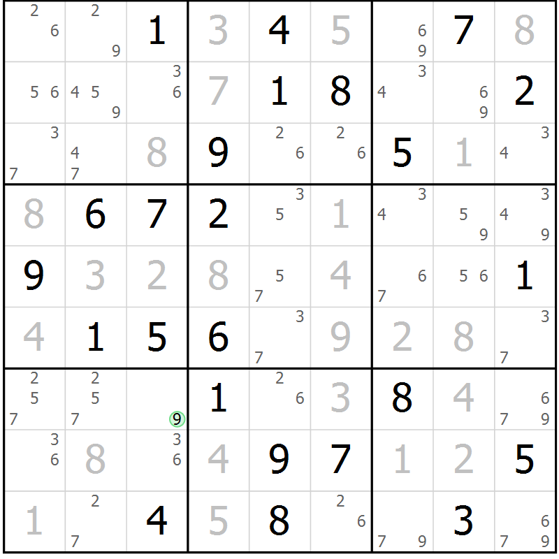 Position des candidats pour la solution de la Gr 60 page 63 du magazine de sudoku Sudoku Suprême n° 037