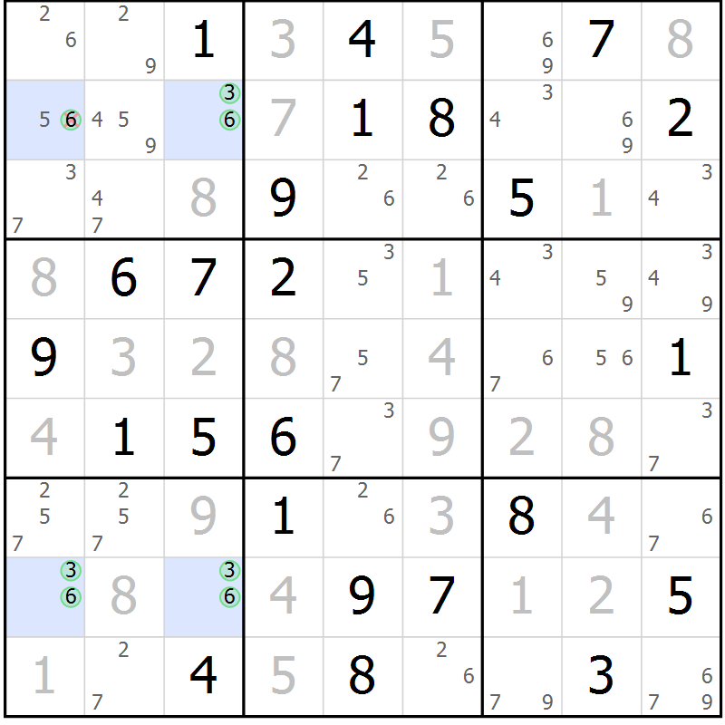 Position des candidats pour la solution de la Gr 60 page 63 du magazine de sudoku Sudoku Suprême n° 037