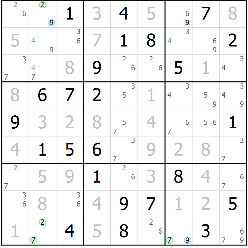 Position des candidats pour la solution de la Gr 60 page 63 du magazine de sudoku Sudoku Suprême n° 037