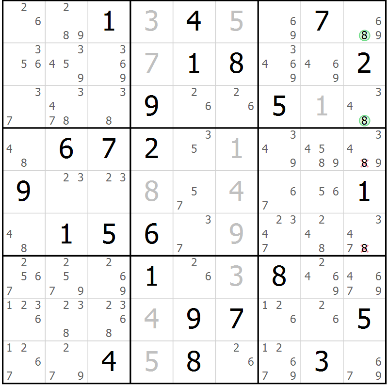 Position des candidats pour la solution de la Gr 60 page 63 du magazine de sudoku Sudoku Suprême n° 037