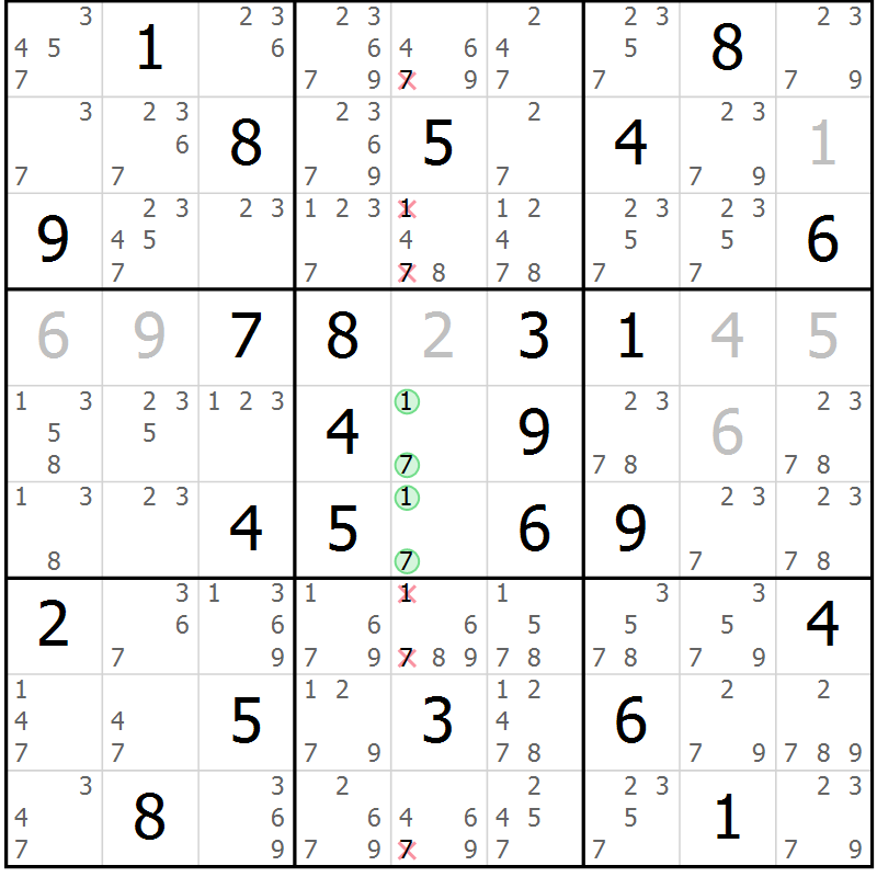 Position des candidats pour la solution de la Gr 61 page 64 du magazine de sudoku Sudoku Suprême n° 037