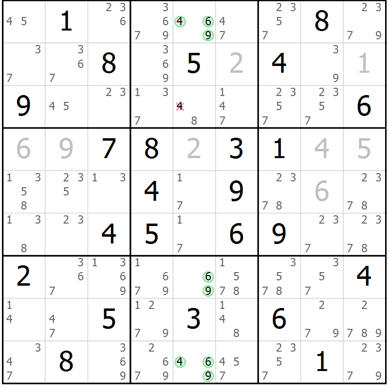 Position des candidats pour la solution de la Gr 61 page 64 du magazine de sudoku Sudoku Suprême n° 037