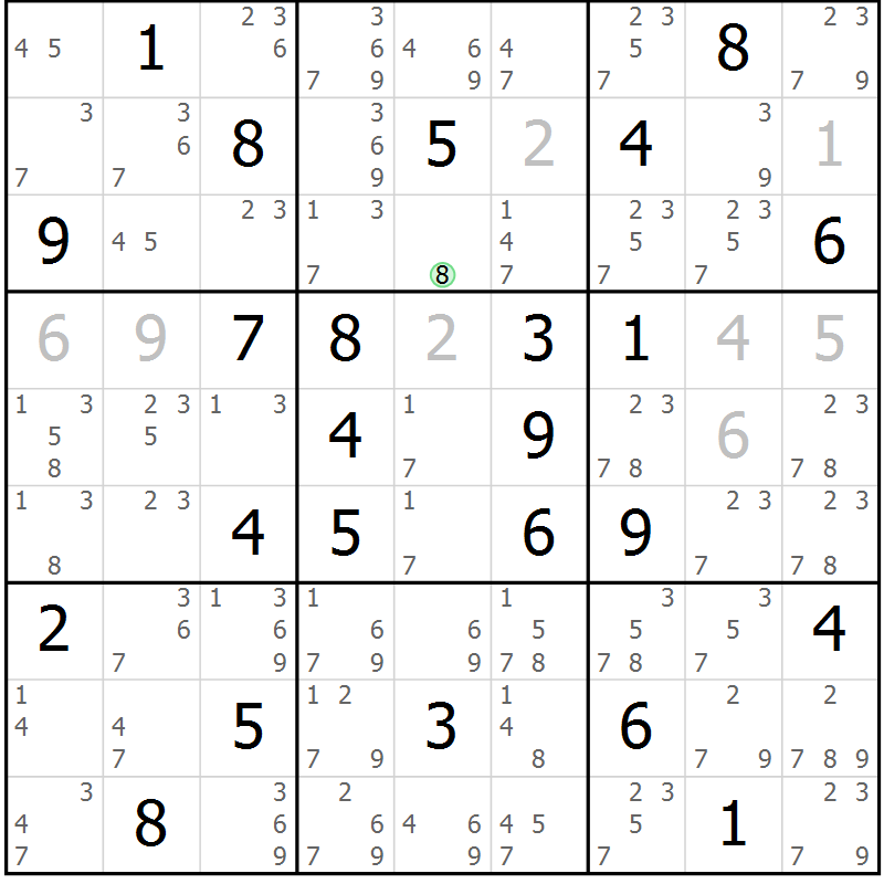 Position des candidats pour la solution de la Gr 61 page 64 du magazine de sudoku Sudoku Suprême n° 037