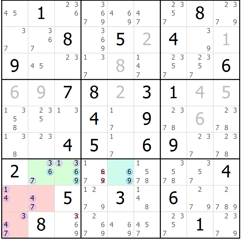 Position des candidats pour la solution de la Gr 61 page 64 du magazine de sudoku Sudoku Suprême n° 037