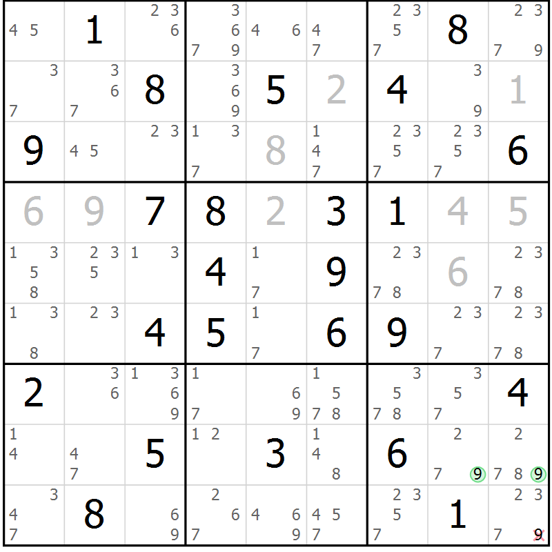Position des candidats pour la solution de la Gr 61 page 64 du magazine de sudoku Sudoku Suprême n° 037