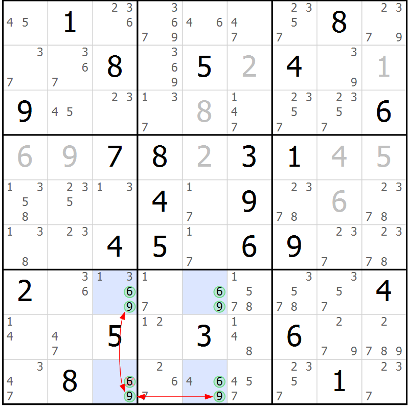 Position des candidats pour la solution de la Gr 61 page 64 du magazine de sudoku Sudoku Suprême n° 037