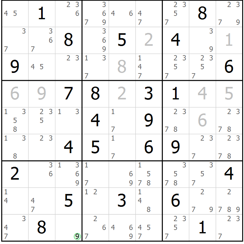 Position des candidats pour la solution de la Gr 61 page 64 du magazine de sudoku Sudoku Suprême n° 037