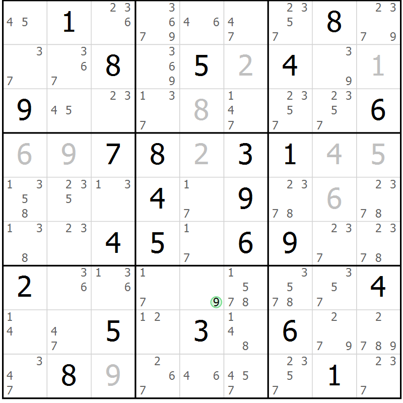 Position des candidats pour la solution de la Gr 61 page 64 du magazine de sudoku Sudoku Suprême n° 037