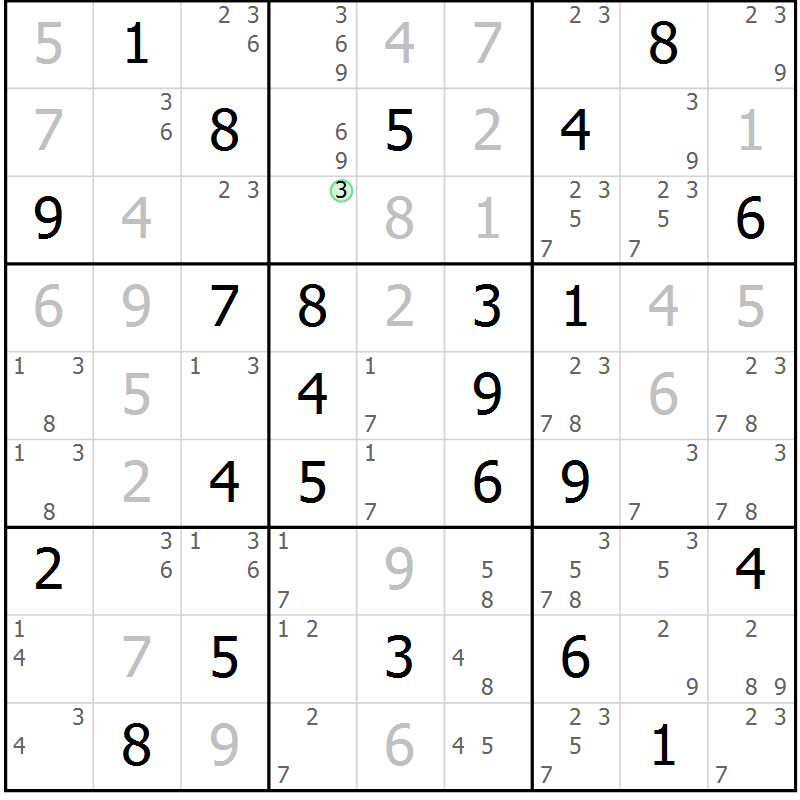 Position des candidats pour la solution de la Gr 61 page 64 du magazine de sudoku Sudoku Suprême n° 037