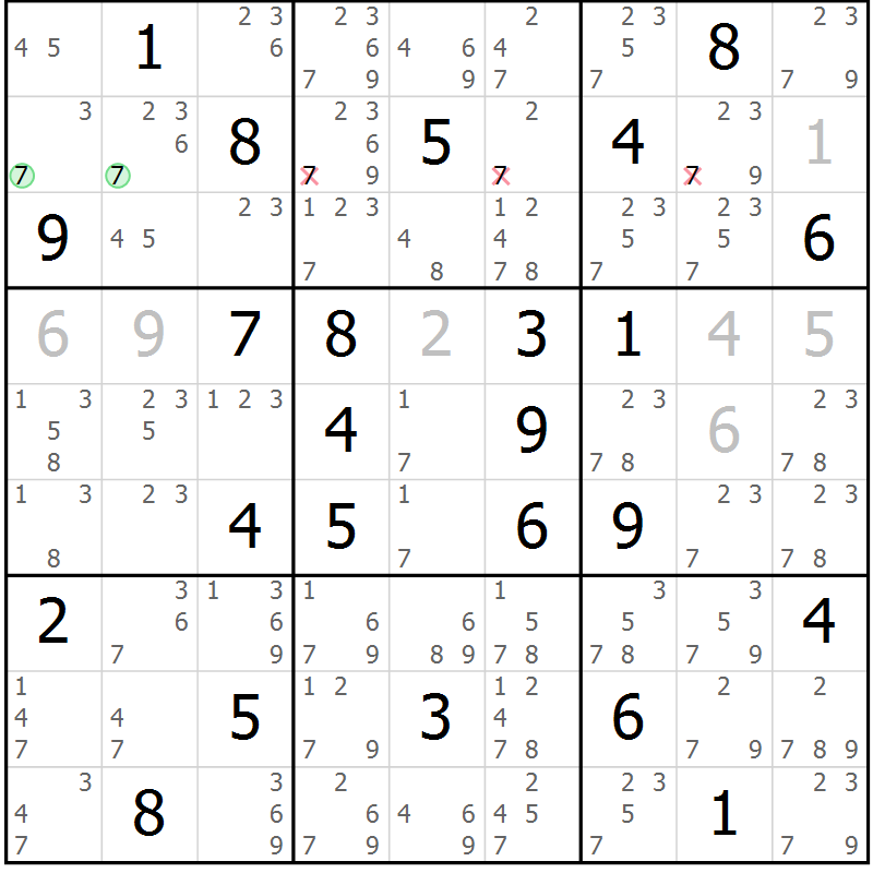 Position des candidats pour la solution de la Gr 61 page 64 du magazine de sudoku Sudoku Suprême n° 037