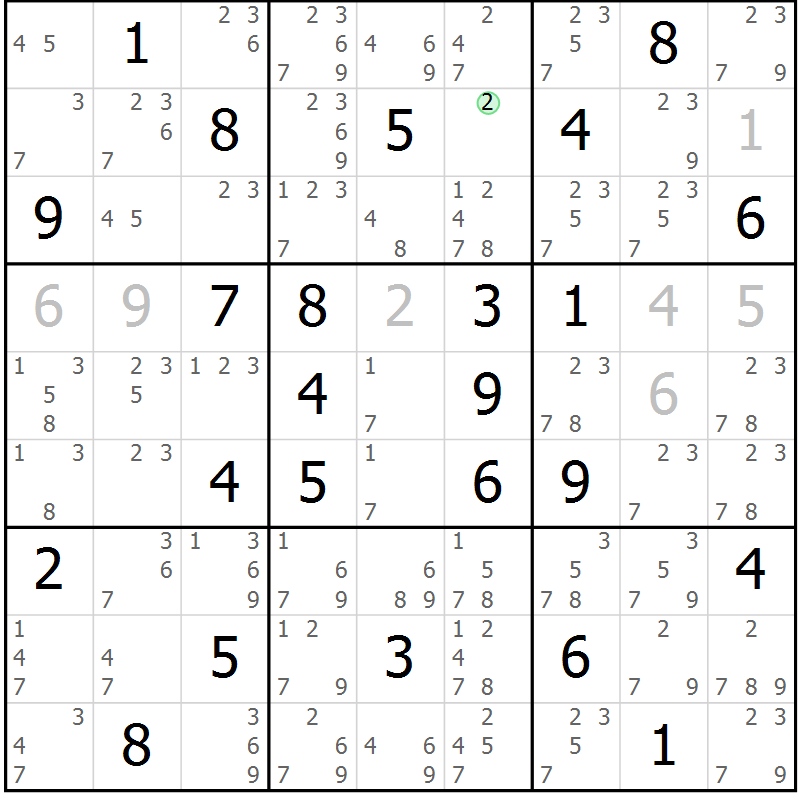 Position des candidats pour la solution de la Gr 61 page 64 du magazine de sudoku Sudoku Suprême n° 037