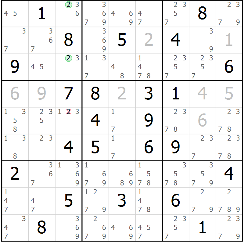 Position des candidats pour la solution de la Gr 61 page 64 du magazine de sudoku Sudoku Suprême n° 037