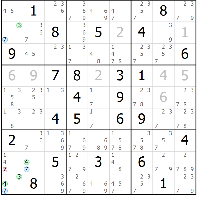 Position des candidats pour la solution de la Gr 61 page 64 du magazine de sudoku Sudoku Suprême n° 037