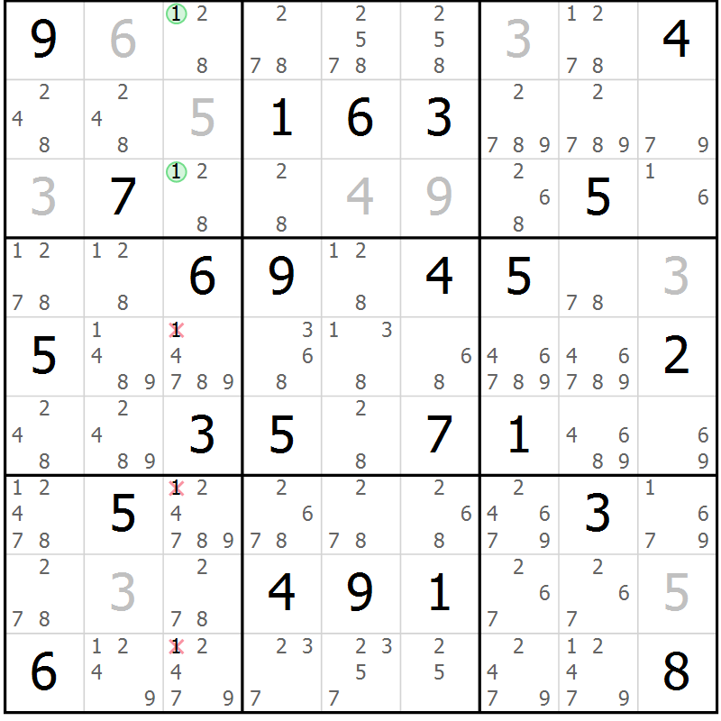 Position des candidats pour la solution de la Gr 62 page 65 du magazine de sudoku Sudoku Suprême n° 037