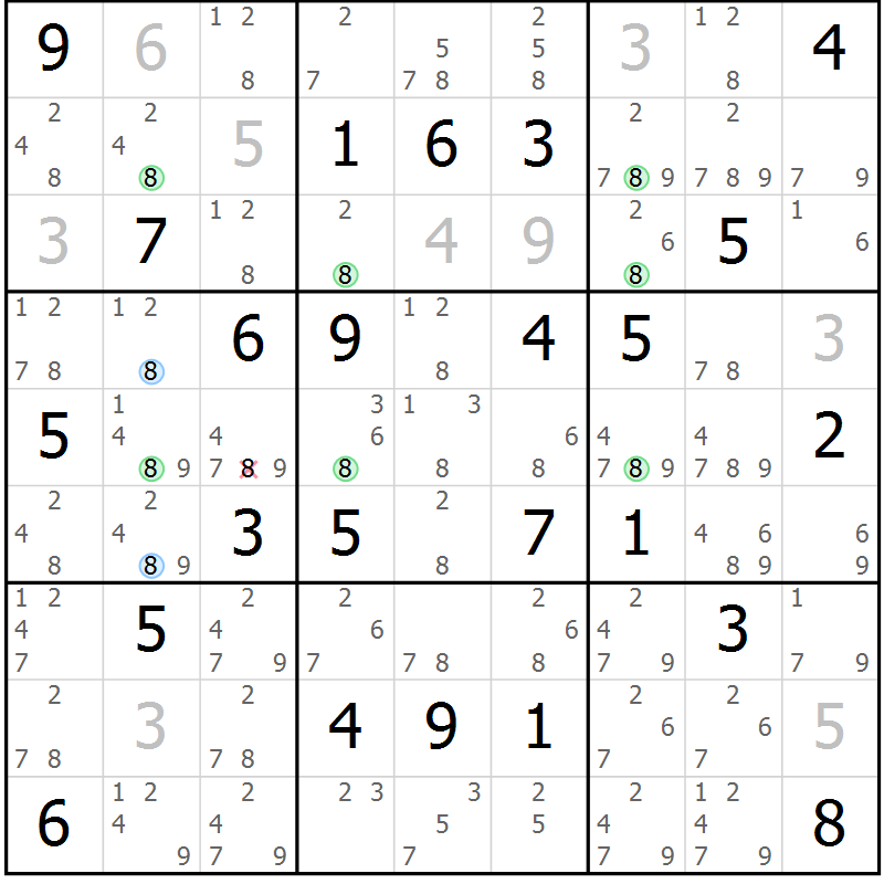 Position des candidats pour la solution de la Gr 62 page 65 du magazine de sudoku Sudoku Suprême n° 037
