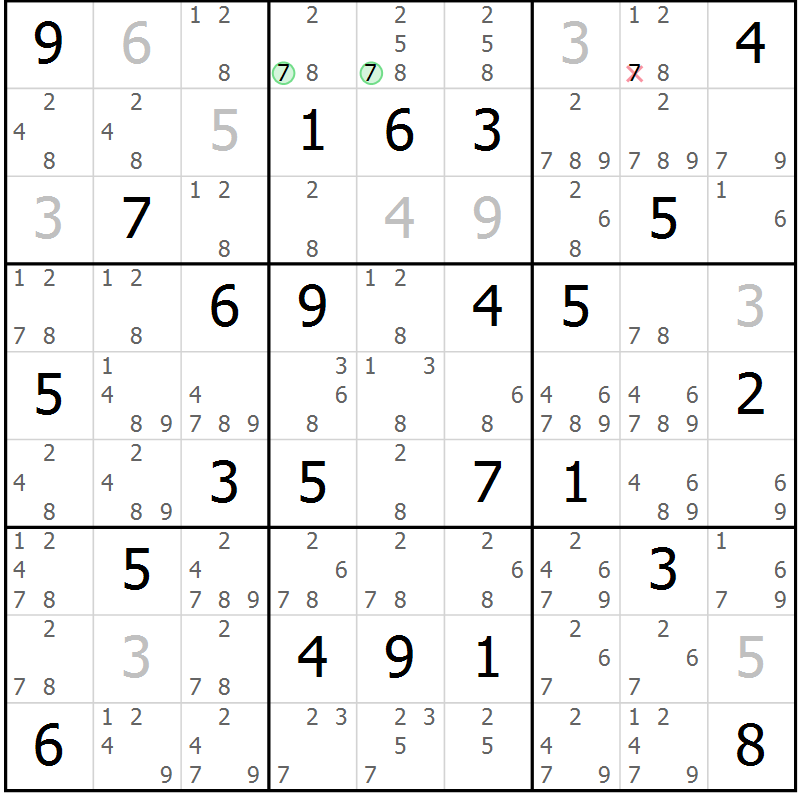 Position des candidats pour la solution de la Gr 62 page 65 du magazine de sudoku Sudoku Suprême n° 037