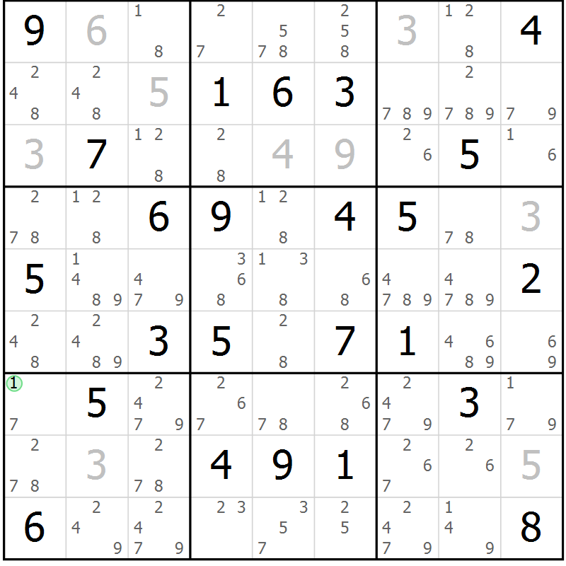 Position des candidats pour la solution de la Gr 62 page 65 du magazine de sudoku Sudoku Suprême n° 037