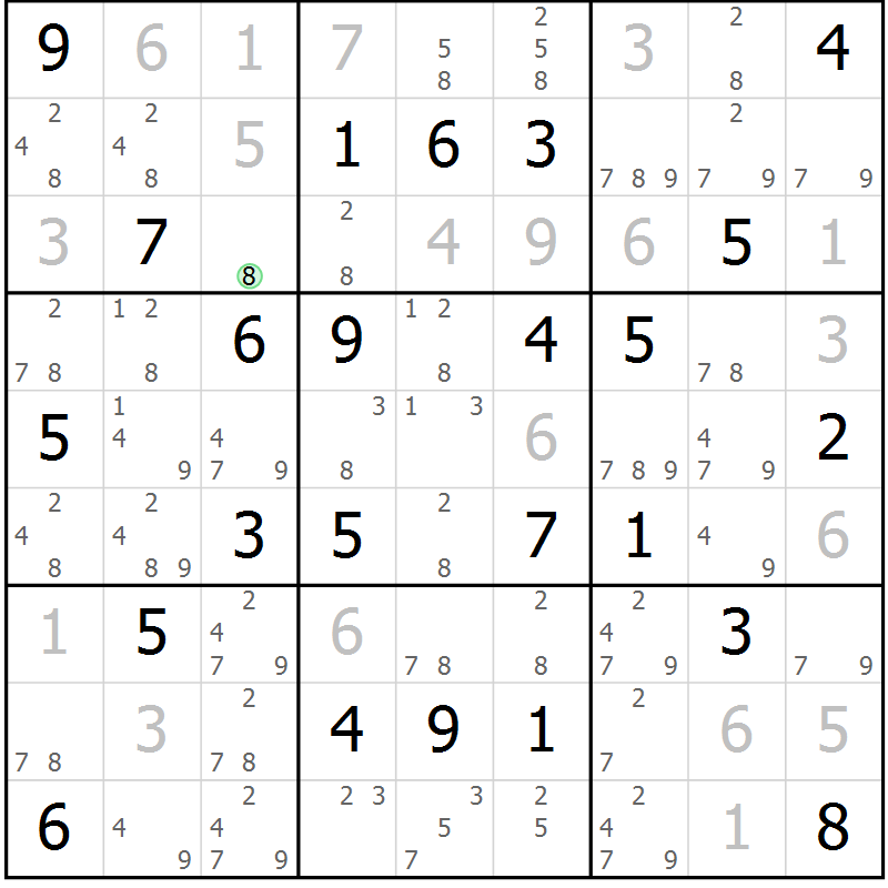 Position des candidats pour la solution de la Gr 62 page 65 du magazine de sudoku Sudoku Suprême n° 037