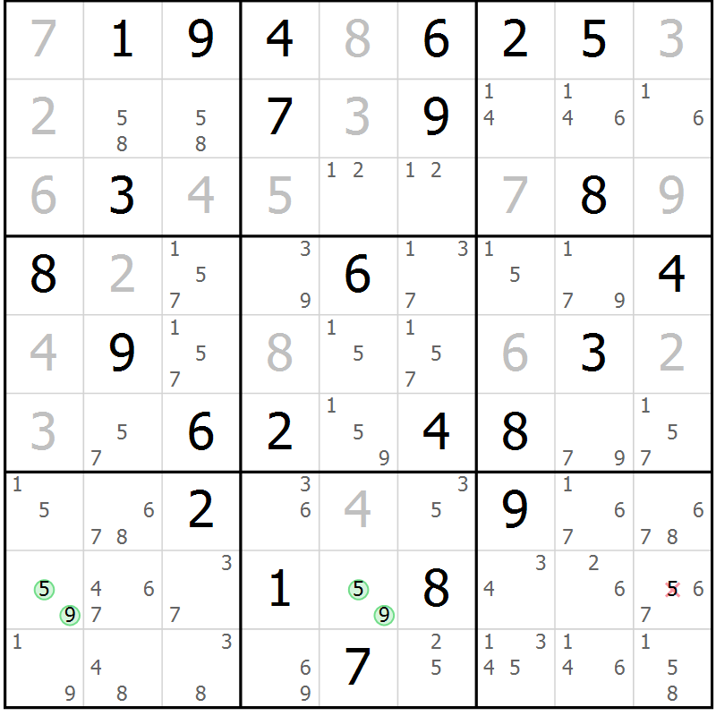 Position des candidats pour la solution de la Gr 63 page 66 du magazine de sudoku Sudoku Suprême n° 037