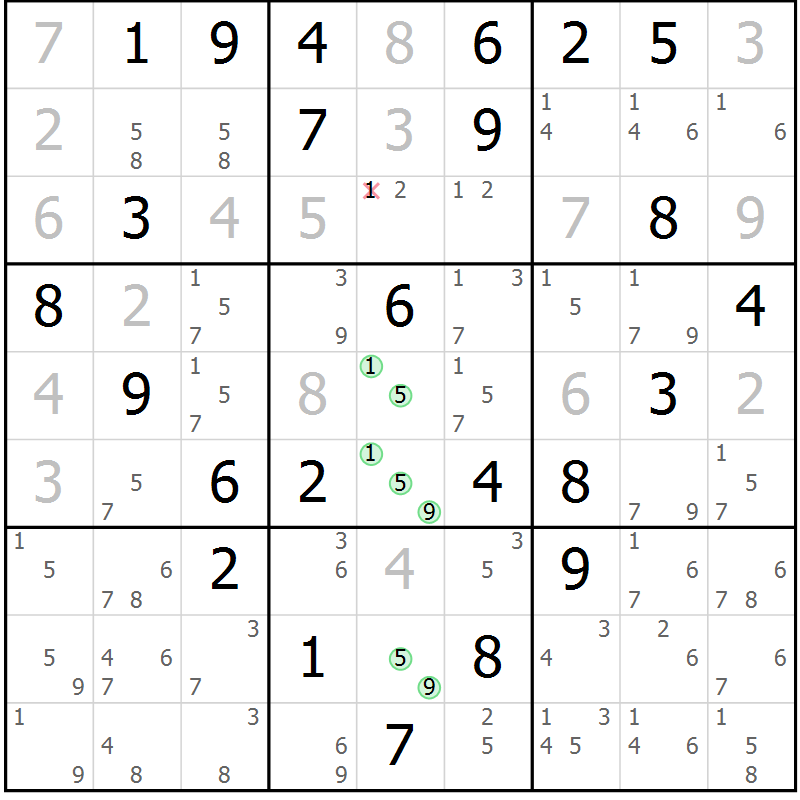 Position des candidats pour la solution de la Gr 63 page 66 du magazine de sudoku Sudoku Suprême n° 037