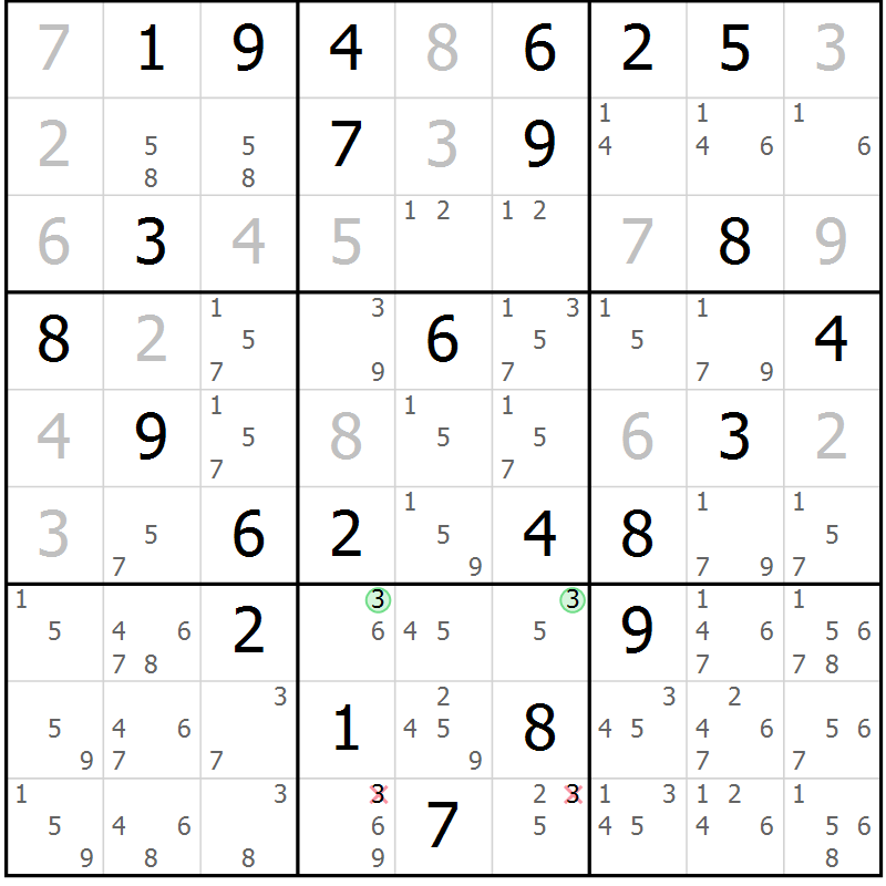 Position des candidats pour la solution de la Gr 63 page 66 du magazine de sudoku Sudoku Suprême n° 037