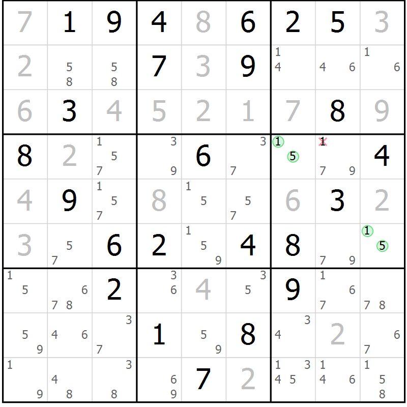 Position des candidats pour la solution de la Gr 63 page 66 du magazine de sudoku Sudoku Suprême n° 037
